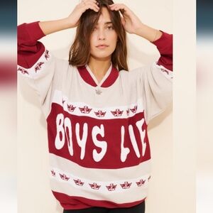 Boys Lie Burgundy and Cream Crewneck Sweater
